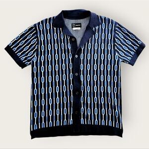 Original Use Geometric Patterned Blue Collared Short Sleeve Button Down Shirt S